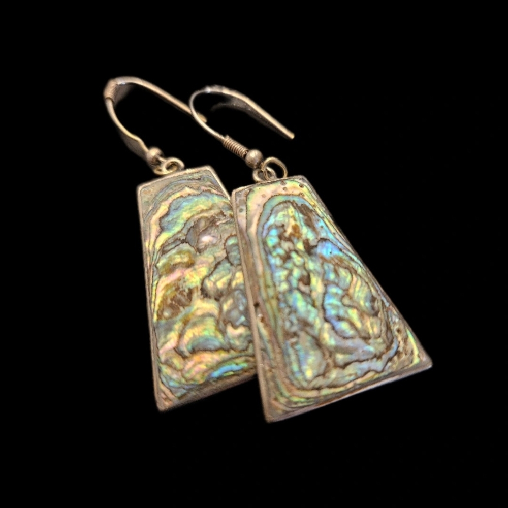 Abalone Drop Alpaca Silver Earrings - Iridescent.